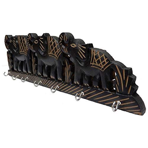 S.B.ARTS Wooden Key Holder- Triple Elephant Design-Black Color Key Hangers-Wooden Key Holder-Wall Key Holders-Key Hook-Home Decor Item-Key Organiser-Antique Look-Vintage Design-Length - 14 Inch