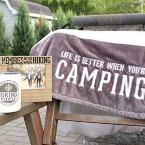 Pavilion Gift Company Life is Better When You're Camping-Gray & White Super Soft 50 x 60 Inch Striped Throw Embroidered Text 50" x 60" Royal Plush Blanket, Grey