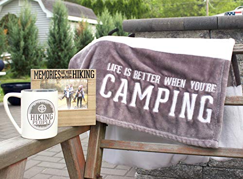 Pavilion Gift Company Life is Better When You're Camping-Gray & White Super Soft 50 x 60 Inch Striped Throw Embroidered Text 50" x 60" Royal Plush Blanket, Grey