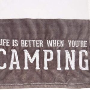Pavilion Gift Company Life is Better When You're Camping-Gray & White Super Soft 50 x 60 Inch Striped Throw Embroidered Text 50" x 60" Royal Plush Blanket, Grey