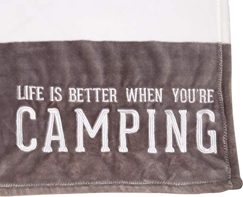 Pavilion Gift Company Life is Better When You're Camping-Gray & White Super Soft 50 x 60 Inch Striped Throw Embroidered Text 50" x 60" Royal Plush Blanket, Grey