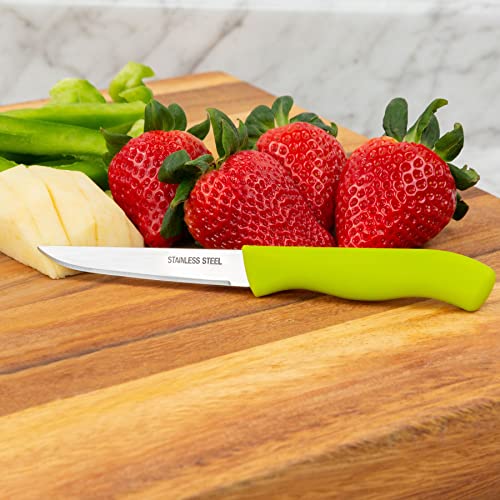 Brenium Paring and Garnishing Knife, 12-Piece Set, Knives with Straight Edge 3 Inch Blade, Stainless Steel, Spear Point, Fruit and Vegetable Cutting and Peeling, Green