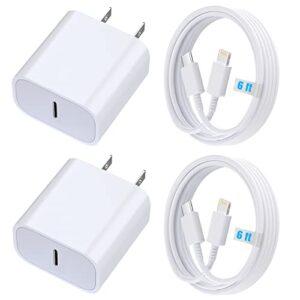 [apple mfi certified] fast charger usb c 20w wall adapter plug fast quick charging 6.6ft type c to lightning cable data cord for iphone 14/14 pro/13/13 pro/12/11/ipad-2pack