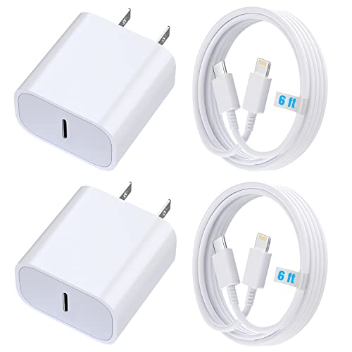 [Apple MFi Certified] Fast Charger USB C 20W Wall Adapter Plug Fast Quick Charging 6.6ft Type C to Lightning Cable Data Cord for iPhone 14/14 Pro/13/13 Pro/12/11/iPad-2Pack