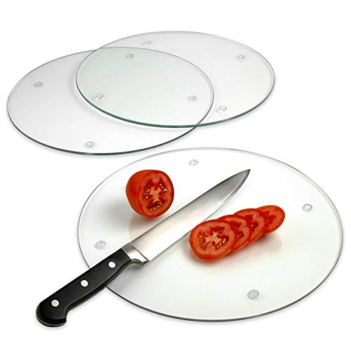 Tempered Glass Cutting Board – Long Lasting Clear Glass – Scratch Resistant, Heat Resistant, Shatter Resistant, Dishwasher Safe. (3 Round 12")