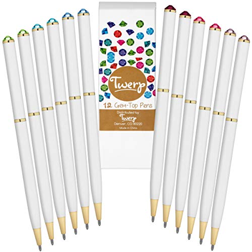 Fancy Pens for Women | Set of 12 Colorful Gem-Top Pens | Gift for Teachers, Girls, Women