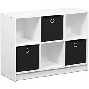 Furinno Basic 3x2 Bookcase Storage, White/Black, 6-Cube with Bin