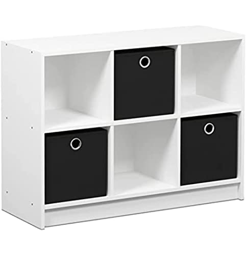 Furinno Basic 3x2 Bookcase Storage, White/Black, 6-Cube with Bin