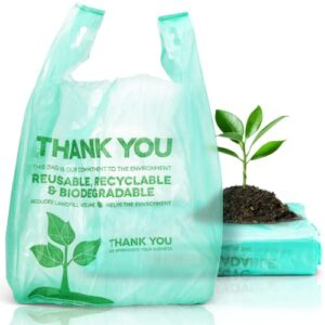 [100 pack] reusable plastic t-shirt bag eco friendly grocery shopping thank you recyclable trash basket bags