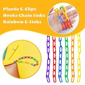 JIALEEY 100 Piece Plastic C-Clips Hooks Chain Links Rainbow C-Links Children's Learning Toys Small Pet Rat Parrot Bird Toy Cage