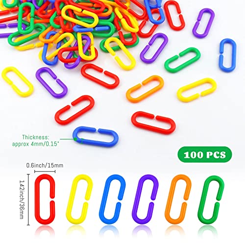 JIALEEY 100 Piece Plastic C-Clips Hooks Chain Links Rainbow C-Links Children's Learning Toys Small Pet Rat Parrot Bird Toy Cage