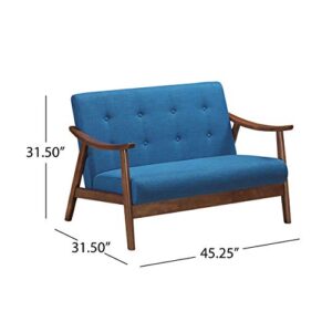 Christopher Knight Home Buda Mid-Century Modern Settee, Navy Blue, Brown