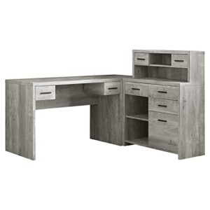 monarch specialties computer desk l-shaped - left or right set- up - corner desk with hutch 60"l (grey reclaimed wood)