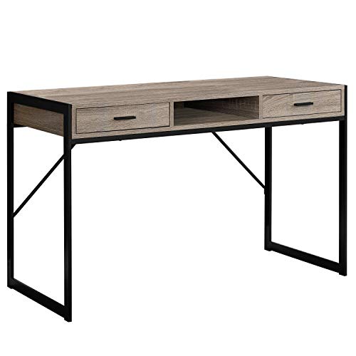 Monarch Specialties Contemporary Laptop Table with Drawers and Shelf Home & Office Computer Desk-Metal Legs, 48" L, Dark Taupe