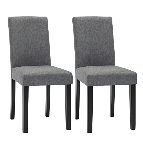 NOBPEINT Urban Style Solid Wood Fabric Padded Parson Chair, Grey, Set of 2