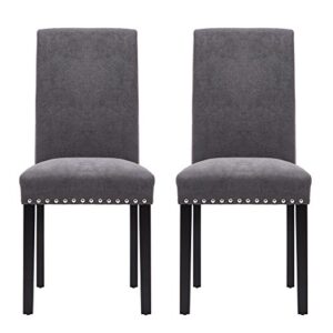 nobpeint dining chair upholstered fabric dining chairs with copper nails,set of 2,grey