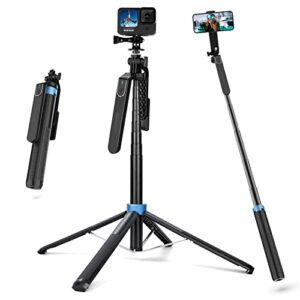eocean 44" tall selfie stick tripod quadripod with remote & video balance handle, aluminum alloy extendable cell phone tripod stand, travel tripod phone holder compatible with iphone/android/gopro…