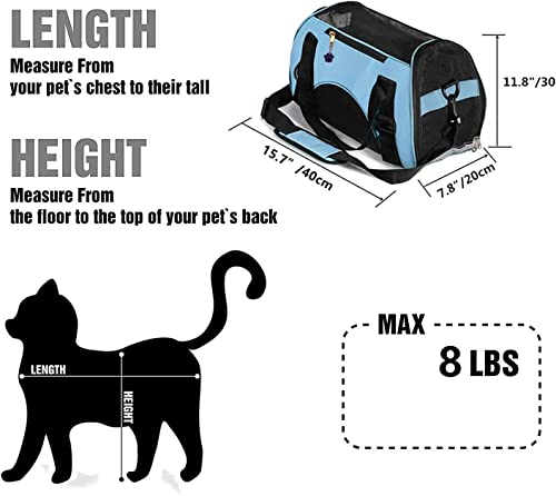 ZaneSun Cat Carrier,Soft-Sided Pet Travel Carrier for Cats,Dogs Puppy Comfort Portable Foldable Pet Bag Airline Approved (Small Blue)