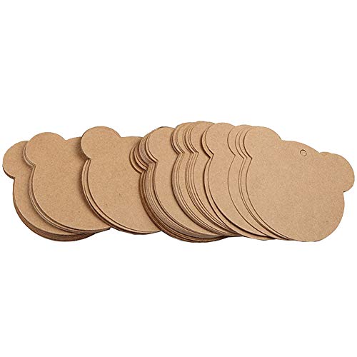 200 Pcs 2.36 * 2 Inch Kraft Paper Gift Tags Bear Shape Kraft Paper Label Gift Wrap Hang Tags for Party, Wedding, Gift Decoration, Price Tags