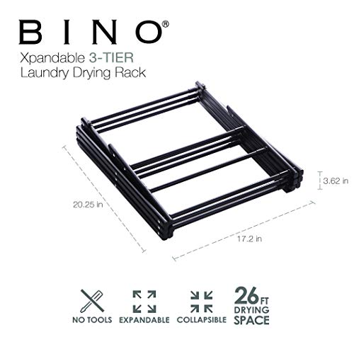 BINO 3-Tier Collapsible Drying Racks | Black | Laundry Foldable Rack | Air Drying & Hanging | Foldable Portable Indoor & Outdoor | Space Saving Clothes Dryer Stand