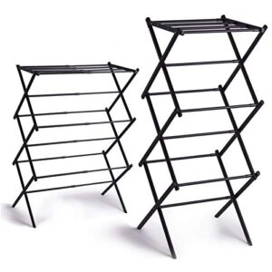 bino 3-tier collapsible drying racks | black | laundry foldable rack | air drying & hanging | foldable portable indoor & outdoor | space saving clothes dryer stand