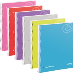 emraw notebook 70 sheets 3 hole college ruled meeting notebook durable laminated cover reversible assorted color double sided paper small notebook (6-pack)