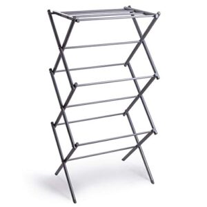 bino 3-tier collapsible drying racks | silver | air drying & hanging | foldable portable indoor & outdoor | space saving clothes dryer stand | home dorm apartment essentials