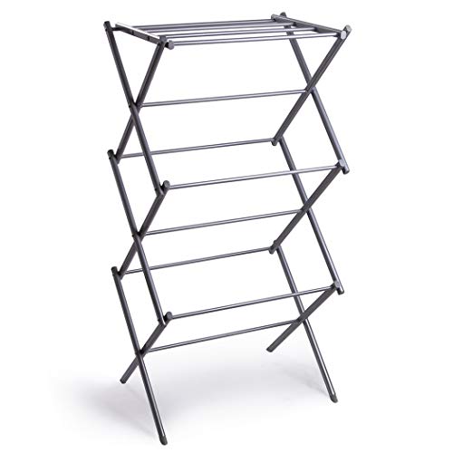 BINO 3-Tier Collapsible Drying Racks | Silver | Air Drying & Hanging | Foldable Portable Indoor & Outdoor | Space Saving Clothes Dryer Stand | Home Dorm Apartment Essentials