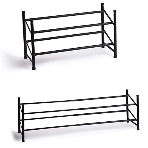 BINO Stackable 2 Tier Expandable Shoe Rack - 6-12 Pair Shoe Shelf Tower Storage Organizer, Black