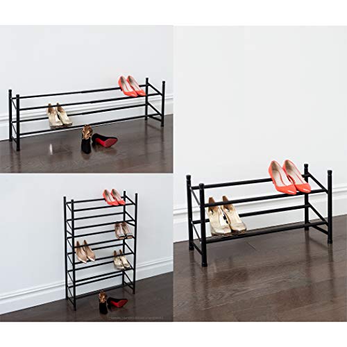 BINO Stackable 2 Tier Expandable Shoe Rack - 6-12 Pair Shoe Shelf Tower Storage Organizer, Black