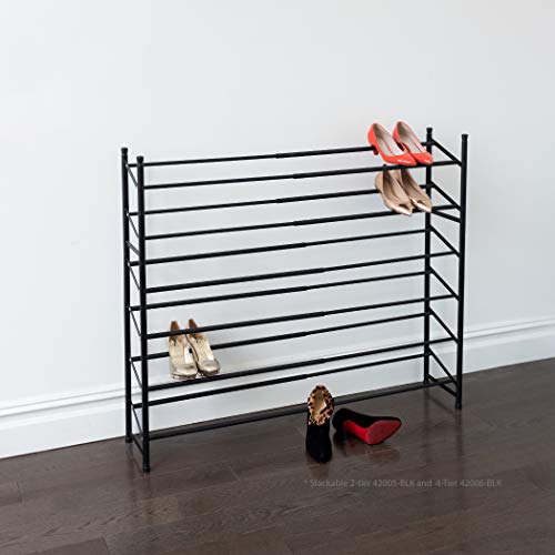 BINO Stackable 2 Tier Expandable Shoe Rack - 6-12 Pair Shoe Shelf Tower Storage Organizer, Black