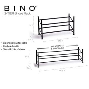 BINO Stackable 2 Tier Expandable Shoe Rack - 6-12 Pair Shoe Shelf Tower Storage Organizer, Black