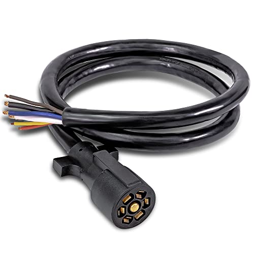 8ft 7-Way Trailer Plug Cord Wiring Harness [7-Pin Trailer Wire Cable] [Brake & Light Control] [10-14AWG] 7 Prong Trailer Light Cord Wiring Connector for RV