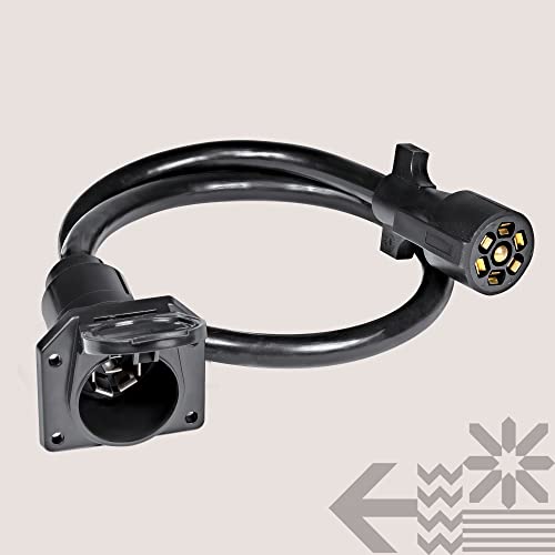 3ft 7-Way Trailer Plug Wiring Harness [7-Pin Trailer Cord Extension Wire Cable] [Gooseneck Hitch Extender] [Plug-N-Play] [10-14AWG] 7 Prong Trailer Tow Wiring Connector for RV