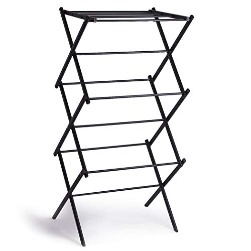 BINO 3-Tier Collapsible Drying Racks | Black | Air Drying & Hanging | Foldable Portable Indoor & Outdoor | Space Saving Clothes Dryer Stand | Home Dorm Apartment Essentials