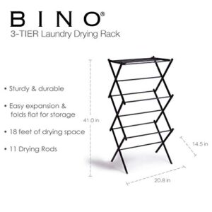 BINO 3-Tier Collapsible Drying Racks | Black | Air Drying & Hanging | Foldable Portable Indoor & Outdoor | Space Saving Clothes Dryer Stand | Home Dorm Apartment Essentials