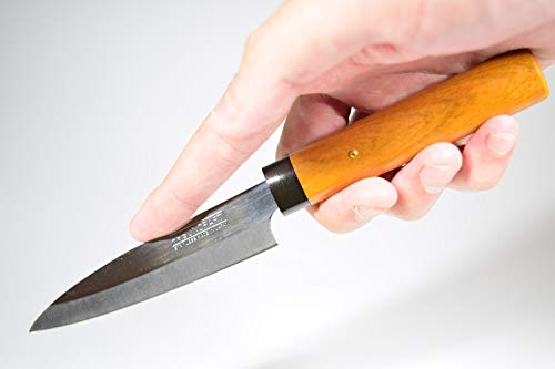 Seki Japan Professional Fruit Knife, Small Peeling Knife, Point Ended, 3.7-inch Stainless Steel Blade with Wooden Handle and Point Ended Sheath, for Kitchen and Outdoor