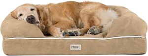 friends forever memory foam orthopedic dog bed lounge sofa, machine washable removable cover, premium extra soft faux suede edition, indoor calming couch mattress with bolster rim , khaki beige large