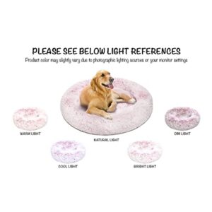 Friends Forever Coco Donut Dog Bed, Soft Faux Fur Cat Couch For Indoor Pet, Fluffy Calming Plush Shag, Round Raised Rim Bolster Cushion, Machine Washable Cuddler, Self Warming, 23x23, Pink