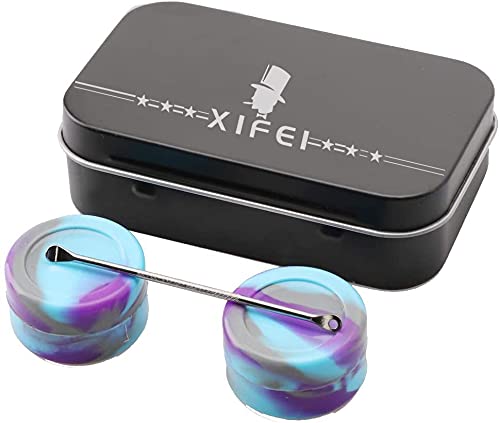 XIFEI portable stainless steel tin box 2-5ml silicone container jars， non-stick storage wax carrying case with extra stainless steel spoons (5 colors)