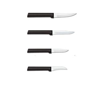 rada cutlery paring knives starter kit – 4 piece knife set with stainless steel black resin handles made in the usa
