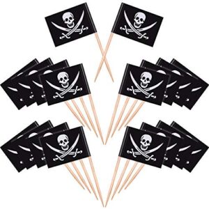 blulu 100 pieces pirate cocktail toothpicks flags cake toppers for food, appetizer, cocktail, cupcake decoration for kids halloween birthday party decorations (100)