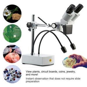 Swift S41-20 Professional Dissecting Binocular Stereo Microscope, WF10x WF20x Eyepieces, 10X 20X Magnification, 1X Objective, LED Lighting, Boom-Arm Stand