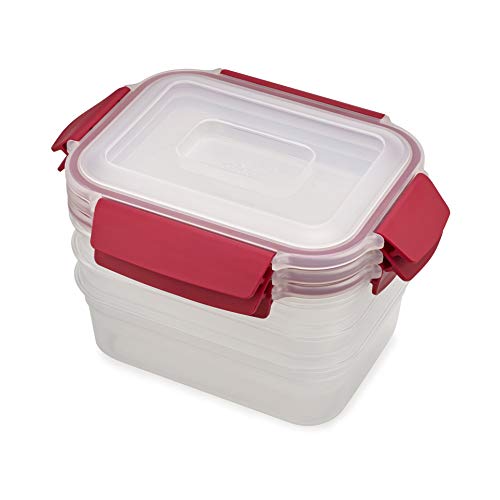 Joseph Joseph Nest Lock Plastic BPA Free Food Storage Container Set with Lockable Airtight Leakproof Lids, 6-Piece Set/37oz, Red