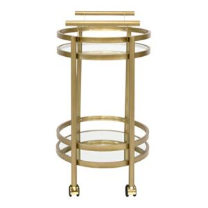 Studio Designs Home Palazzo Modern 2-Tier Oval Metal Rolling Bar, Serving, Utility Mobile Cart with Handles and Spill Guard in Gold/Clear Glass and Mirror, 27" W x 17.5" D x 33.25" H,