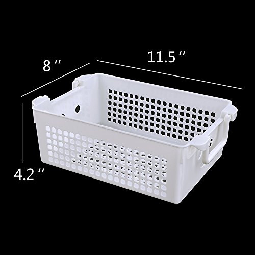 Saedy 4 Packs Plastic Baskets with Handle, Stackable Basket Organizer Bin, White