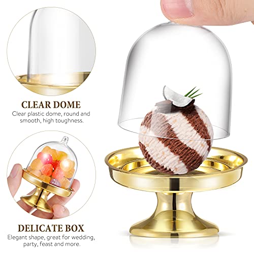 Healeved 12pcs Mini Cake Stand Chocolate Cupcake Candy Display Plate with Lid for Birthday Wedding Party Supplies - 8 x 6 x 6cm (Golden Base)