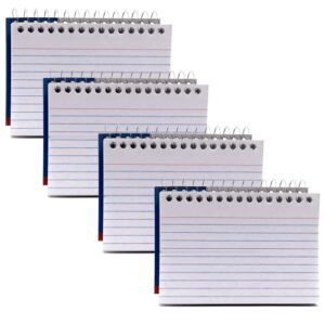 emraw 50 page spiral bound ruled white index card 3”x5” – for home, school & office (pack of 4)