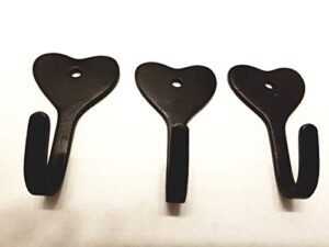 3 pack black metal flat back heart hook country primitive wall décor