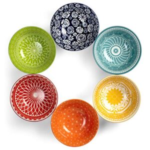 annovero cereal bowls - set of 6 dinnerware for ice cream, fruit, ramen, cereal, soup, colorful stoneware dishes for kitchen, microwave and oven safe, 6.25 inch diameter
